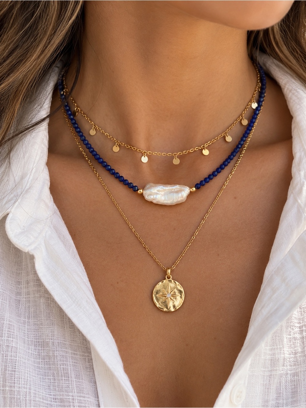 Handmade Lapis Bead Necklace with Baroque Pearl